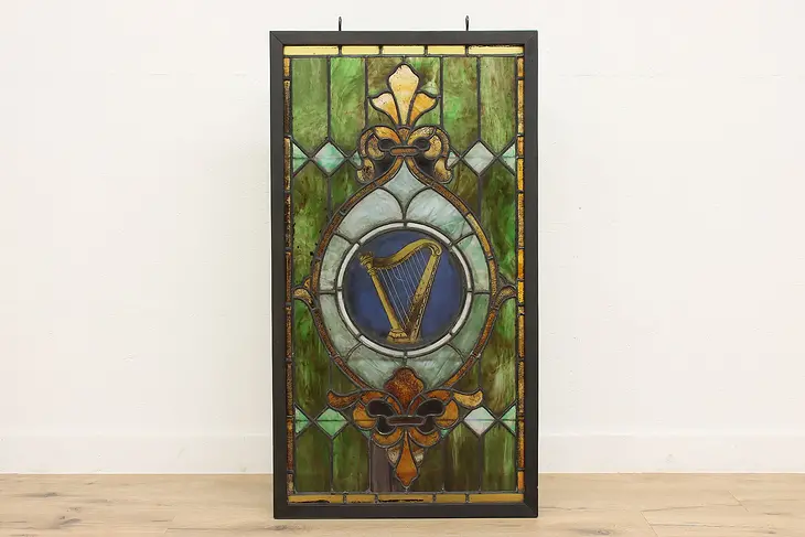 Harp Architectural Salvage Antique 52" Stained Glass Window  #43106