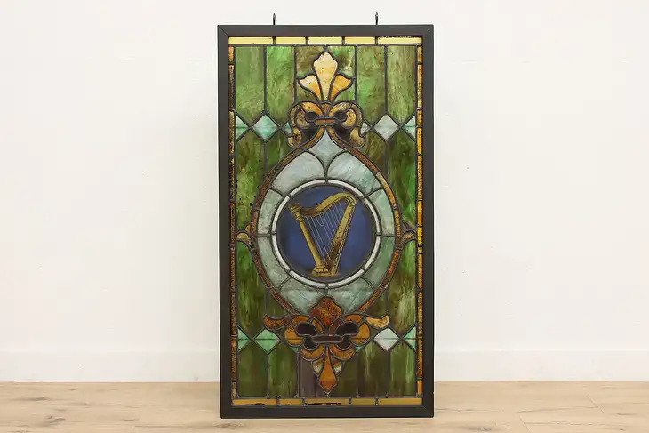 Harp Architectural Salvage Antique 52" Stained Glass Window  #43106