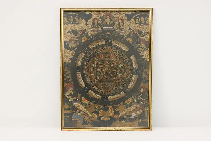 Buddha Thangka Antique Tibetan Painting on Linen 17" #45650
