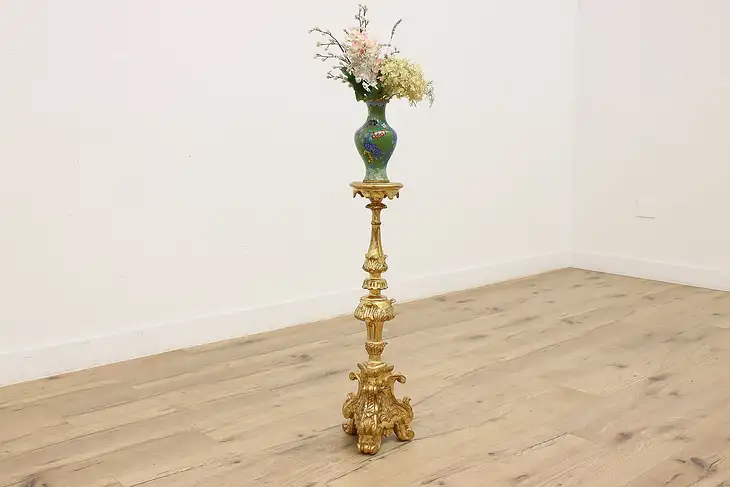 Italian Design Vintage Gold Plant Stand Sculpture Pedestal #44822