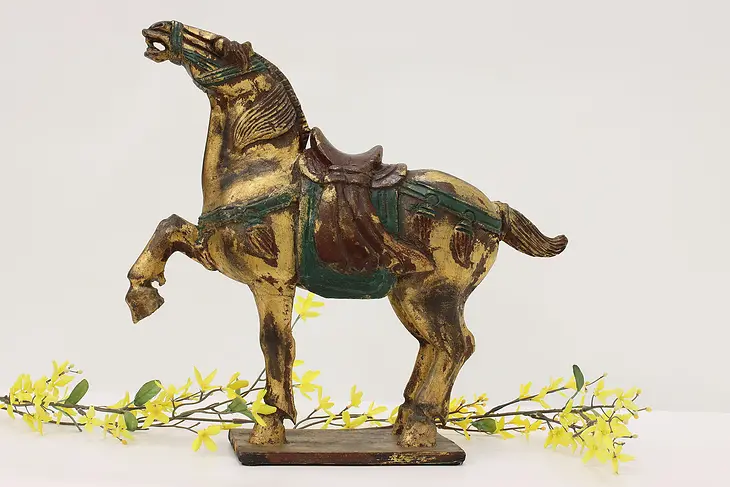 Chinese Vintage Hand Carved & Painted Tang Horse Sculpture #45329