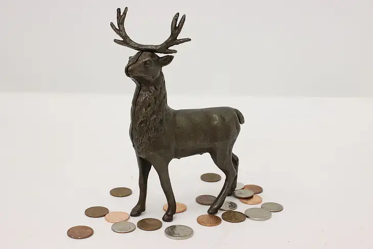 Farmhouse Cast Iron Vintage Stag Sculpture Coin Bank #44133