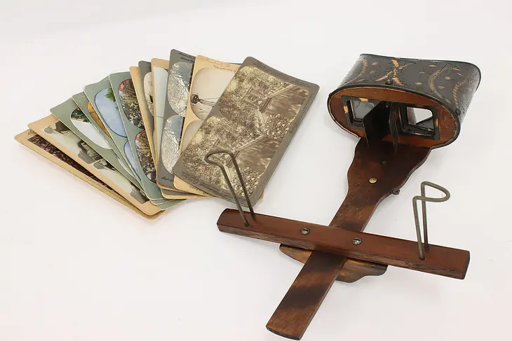 Industrial Antique Stereoscope Viewer & 12 Cards H. C. White #44849