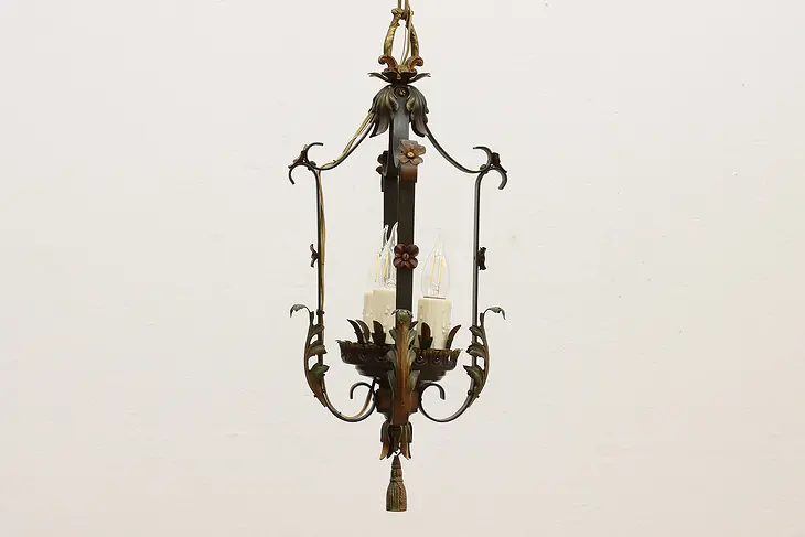 Tudor Design Antique Wrought Iron Hall Chandelier 3 Candles #43296
