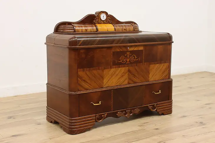 Art Deco Vintage Waterfall Cedar Blanket Chest & Clock #43577