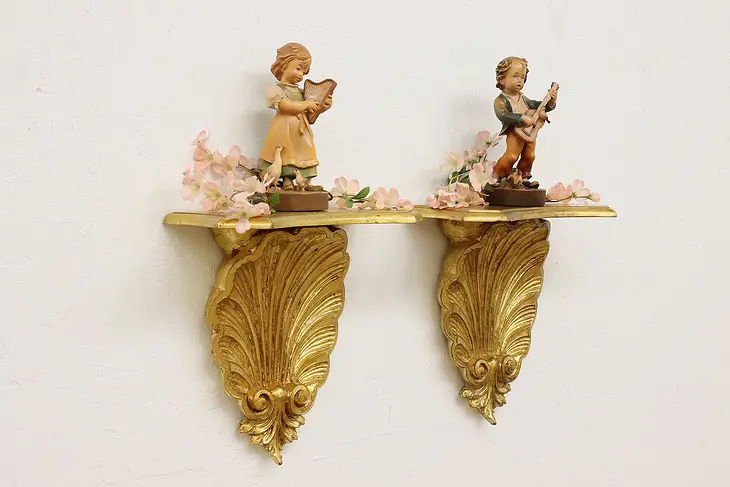 Pair of Italian Renaissance Vintage Carved Gilt Wall Shelves #45360