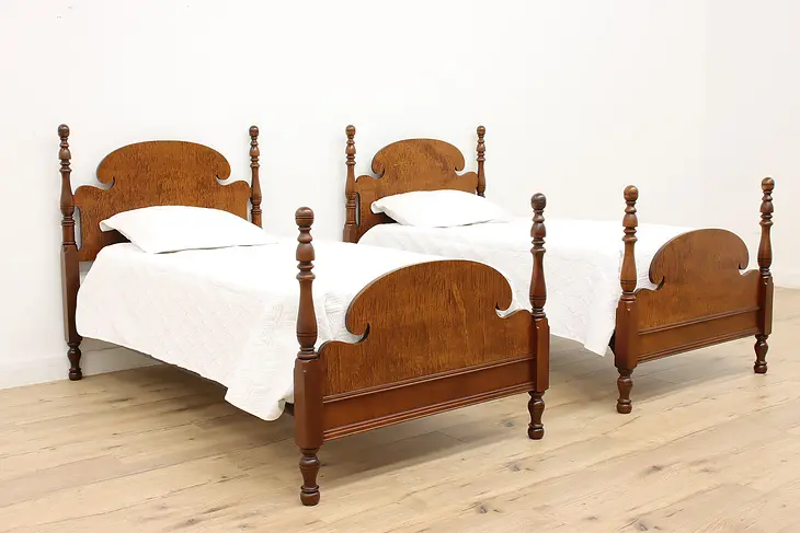 Pair of Vintage Traditional Maple Twin or Single Poster Beds #40141