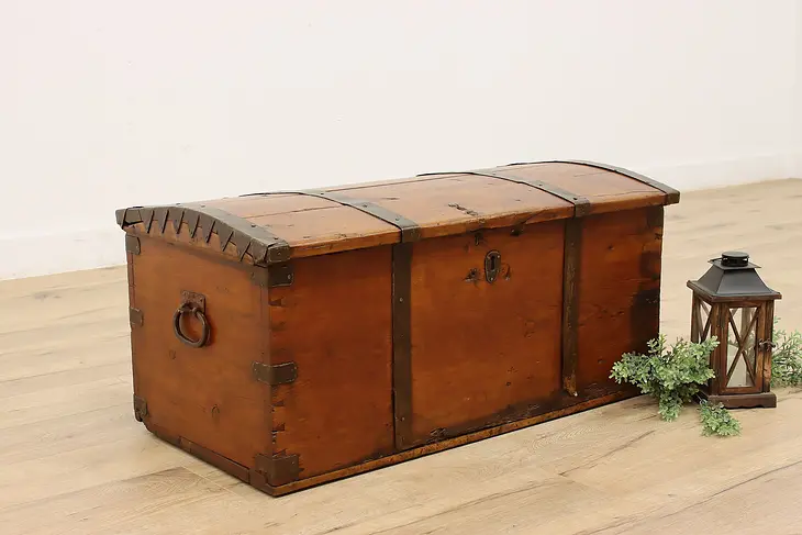 Immigrant Antique 1850s Pine Farmhouse Trunk or Blanket Chest #45378