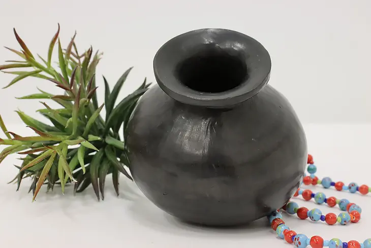 Vintage Black Pottery Round Bottom Vase, Oaxaca, Mexico? #45510