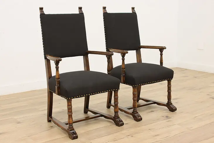 Pair of Scandinavian Antique Carved Chairs, New Upholstery #45583
