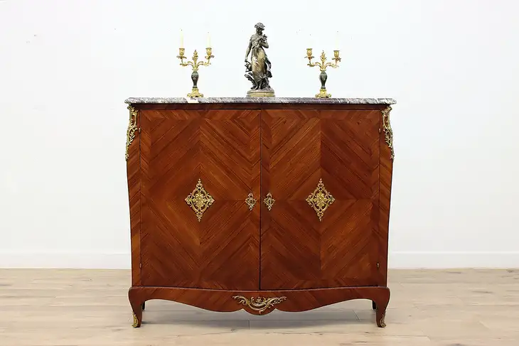 French Antique Tulipwood & Marble Bar Cabinet, Hall Console #35917