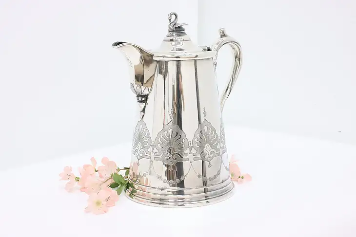 Victorian Antique Silverplate Water Pitcher w/ Swan, Meriden #45245