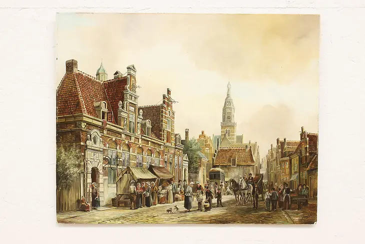 Dutch City Vintage Original Oil Painting, Haanstin 20" #45806