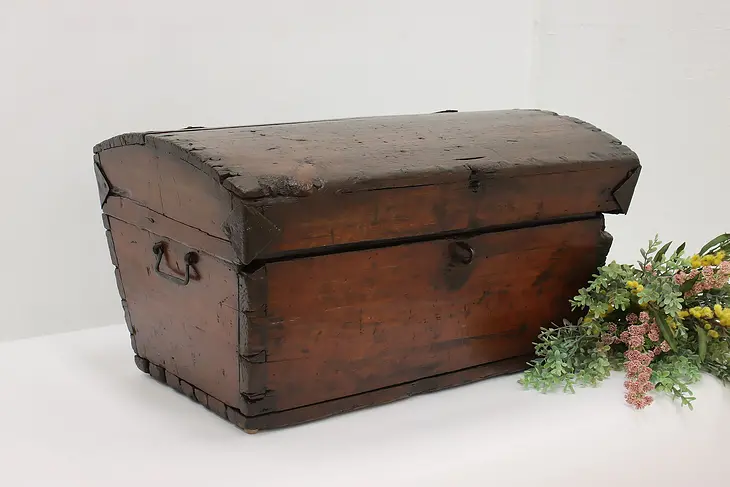 Farmhouse Antique 1750s Pine Dome Top Trunk or Chest #45347