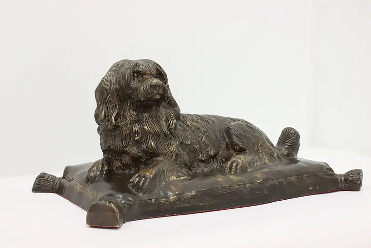 French Antique Bronze Dog on Pillow Sculpture, Barye #45717
