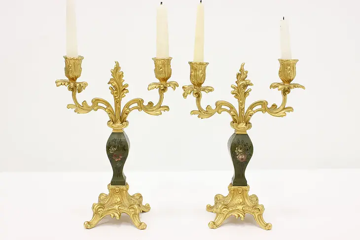 Pair of Antique French Gold & Hand Painted Candelabras #45371