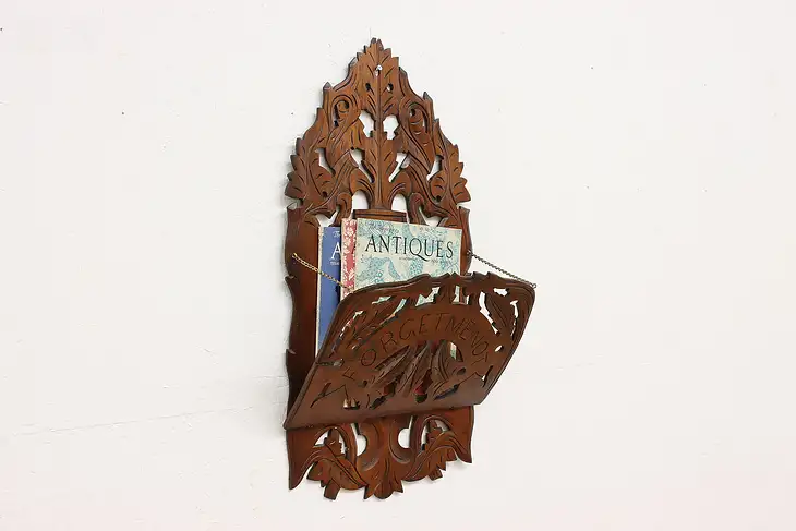 Victorian Walnut Antique Wall Pocket Hanging Magazine Rack #45669