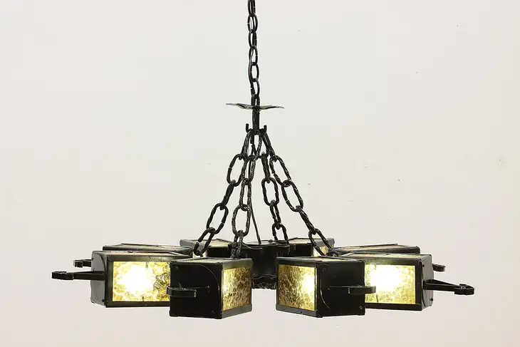 Gothic Design Vintage Textured Glass & Iron Chandelier #45661