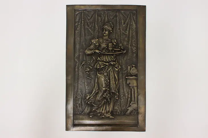 Victorian Antique Classical Bronze Plaque of Woman Server #45388