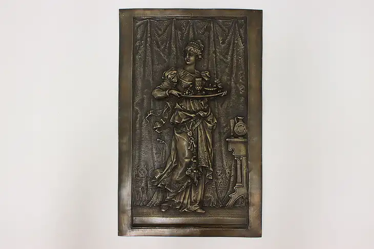 Victorian Antique Classical Bronze Plaque of Woman Server #45388