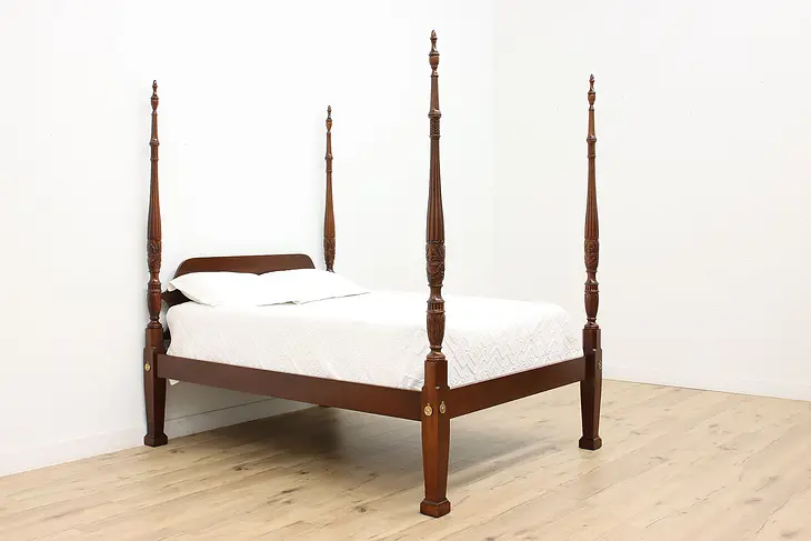 Georgian Style Vintage Mahogany Four Poster Queen Bed Drexel #45841