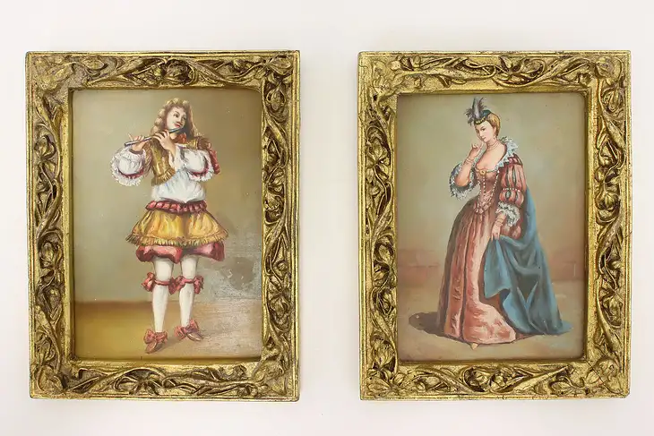 Pair of Renaissance Vintage Original Oil Portraits 6.5" #45590