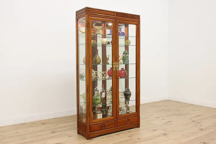 Asian Vintage Rosewood China or Curio Cabinet, Lighted #45929