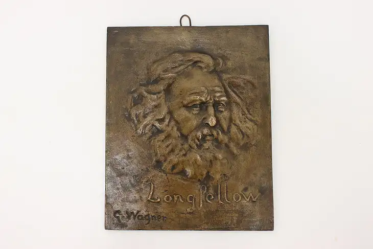 Victorian Antique Longfellow Poet Bronze Plaque, Wagner #45569