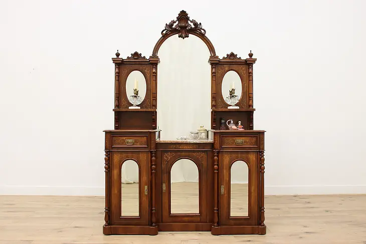 English Antique Victorian Sideboard Bar Cabinet, Console #45821