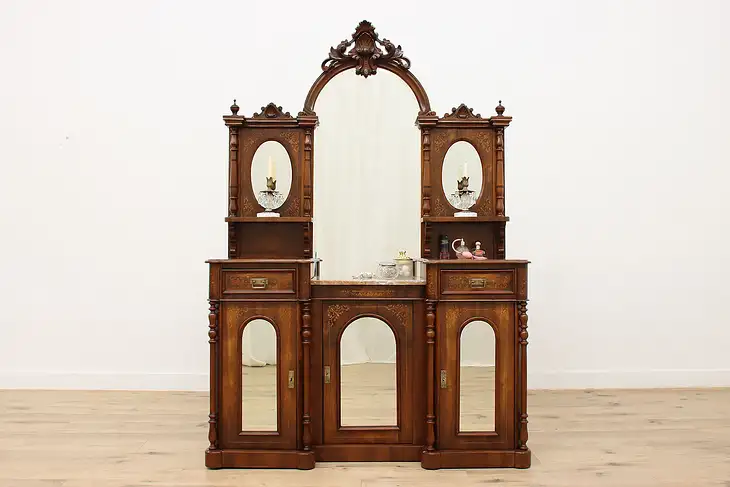 English Antique Victorian Sideboard Bar Cabinet, Console #45821