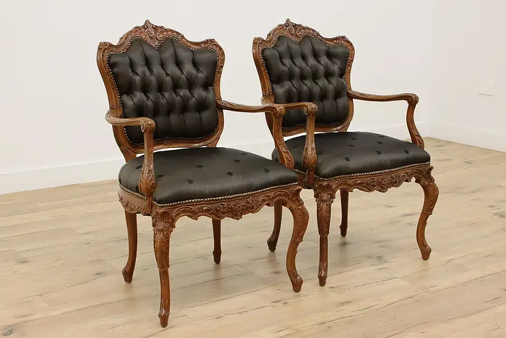 Pair of French Antique Carved Chairs Original Horsehair  #45968