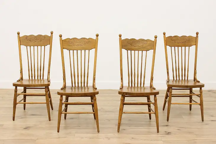 Set of 4 Victorian Farmhouse Pressback Elm Dining Chairs #45965