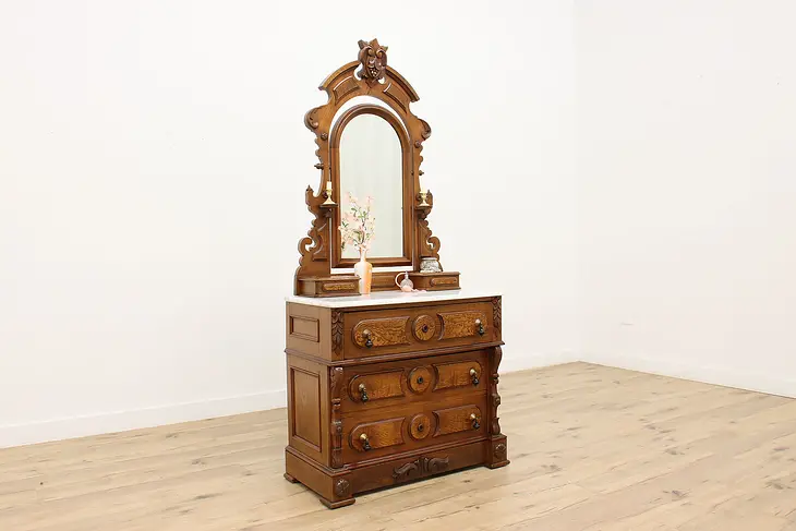 Victorian Antique Ash Dresser Chest, Secret Drawer, Marble  #37029