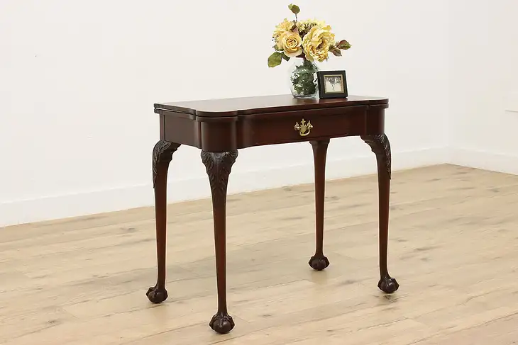 Georgian Antique Mahogany Flip Top Hall Console, Game Table #45679