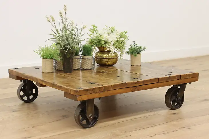 Industrial Salvage Vintage Railroad Cart, Coffee Plant Table #46297