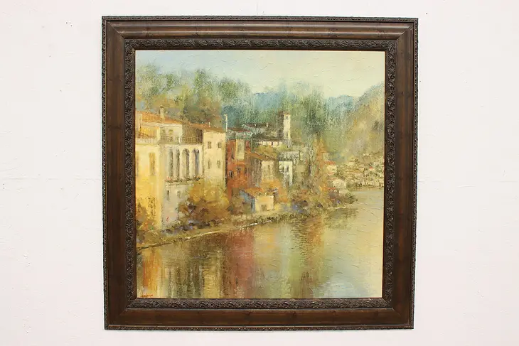 Italian Coastline Vintage Original Oil Painting, Longo 44"  #46105