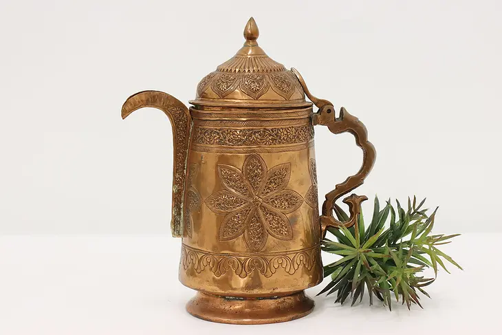 Persian Antique Copper Hand Embossed Tea or Coffee Pot #45321