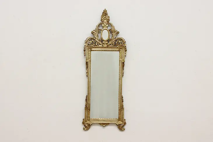 Baroque Vintage Silver Gilt Carved Wall Hall Mirror #45078