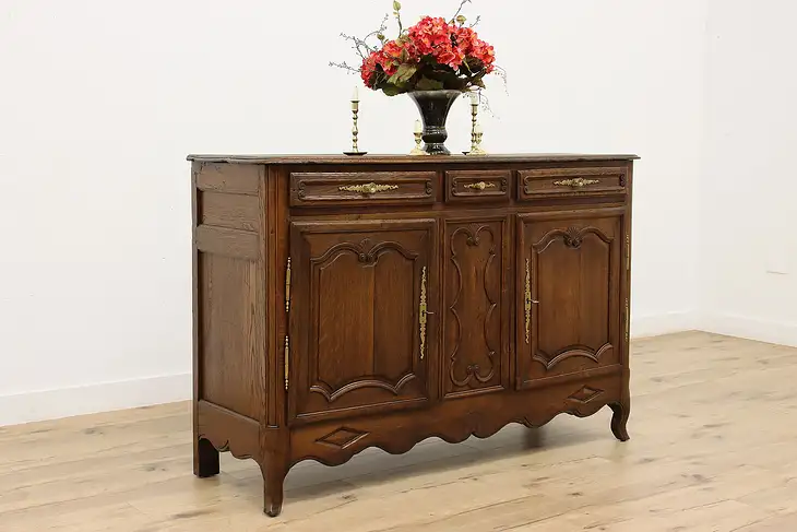 Country French Provincial Antique Oak Sideboard, Bar Cabinet #46121