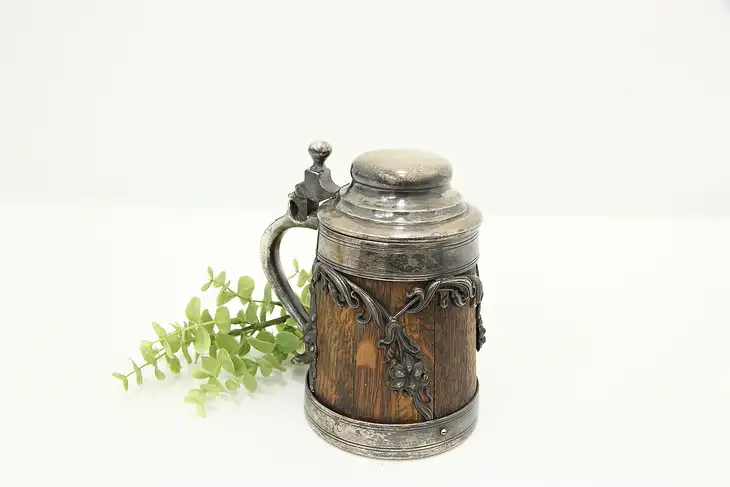 Farmhouse Antique Silver & Oak Beer Stein, St. Louis Silver #44243