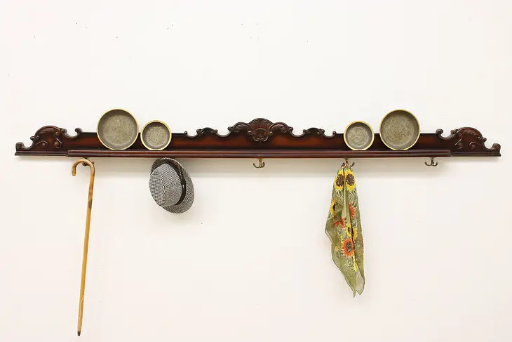 Italian Antique Wall Shelf Plate Groove Hat & Coat Rack #46131