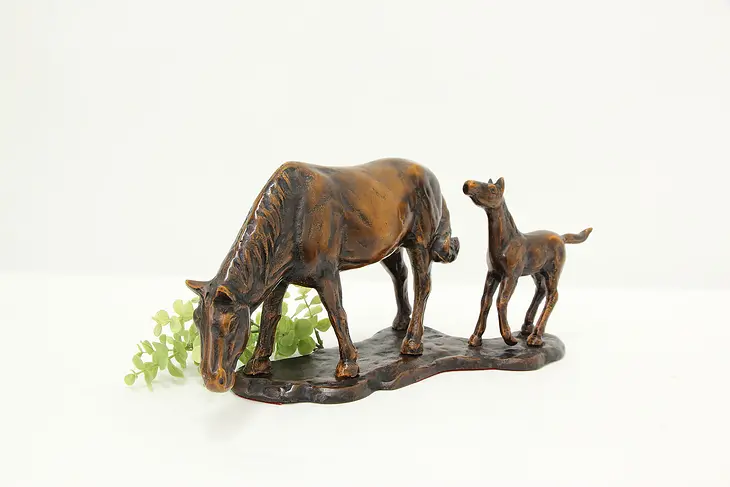 Farmhouse Vintage Copper & Iron Horse & Foal Sculpture #45248