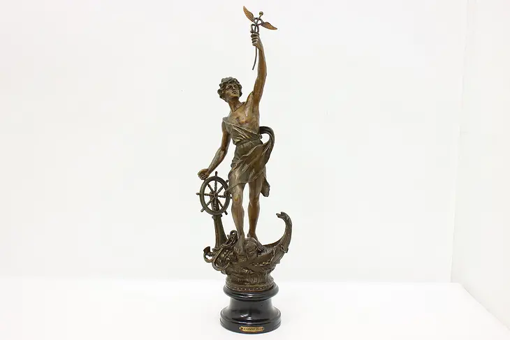 French Commerce Antique Sculpture Man on Ship Statue #45816