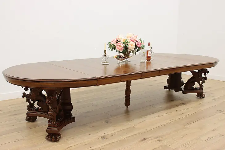 Victorian Antique Oak 5' Dining Table, Opens 12.5,' Griffins #45814
