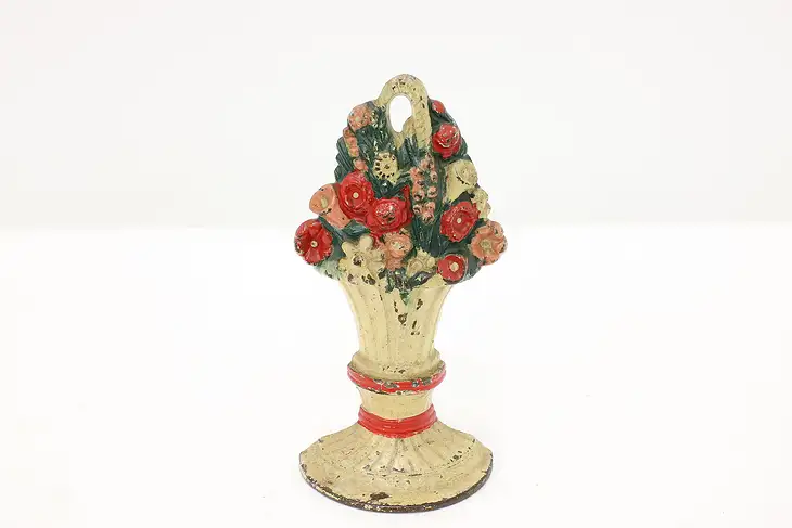 Victorian Antique Cast Iron Painted Flower Basket Door Stop #45324