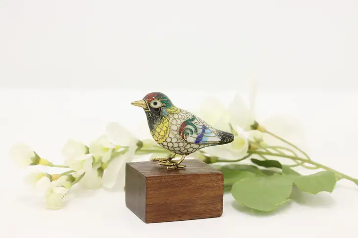 Cloisonne Enamel Chinese Bird & Base Vintage Sculpture #44547