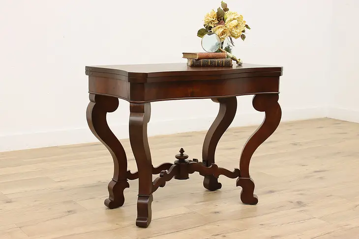 Empire Antique Walnut Hall Console, Flip Top Game Table #45946