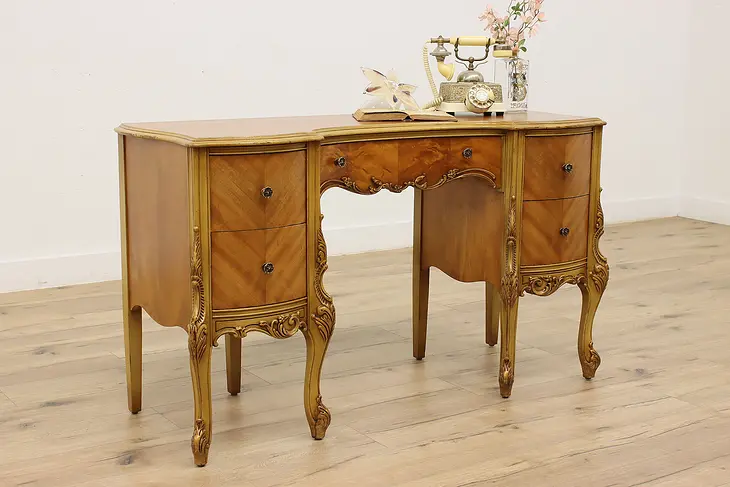 French Design Satinwood Vintage Carved Vanity or Desk #46027