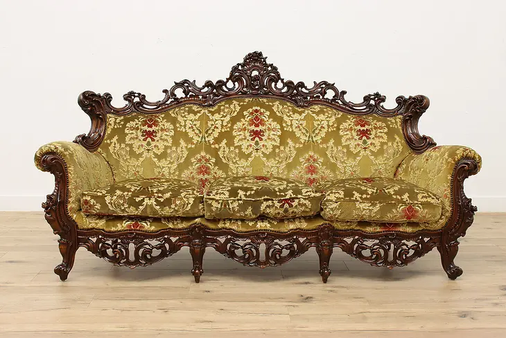 Italian Rococo Design Vintage Velvet Carved Sofa or Couch #46361