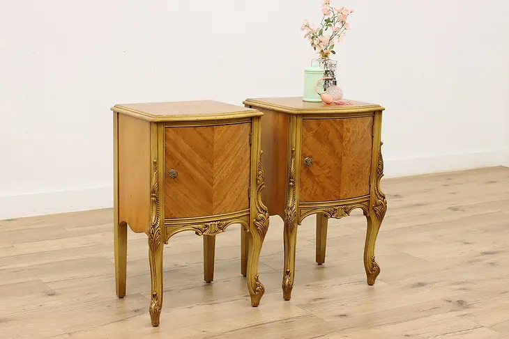 Pair of French Satinwood Vintage Nightstands or Lamp Tables #46026